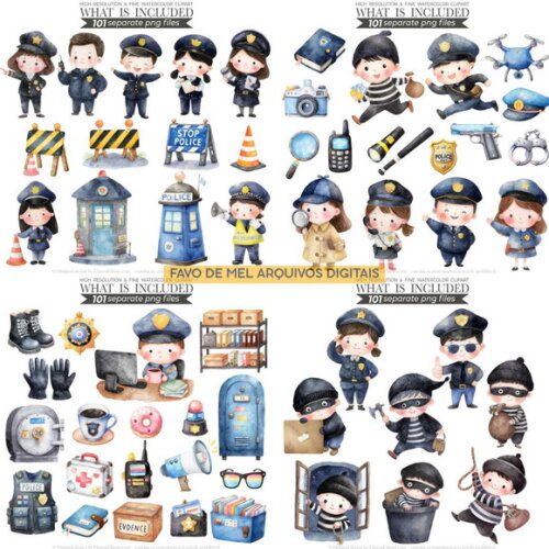 Kit Digital Policial Cute Aquarela #06 Png