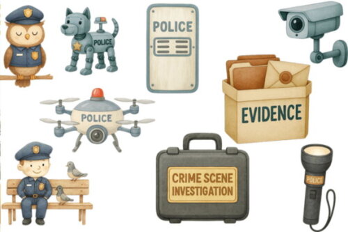Kit Digital Policial Cute Aquarela 05 (pague 1 Leve +4)