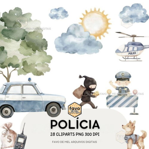 Kit Digital Policial Cute Aquarela Premium #4
