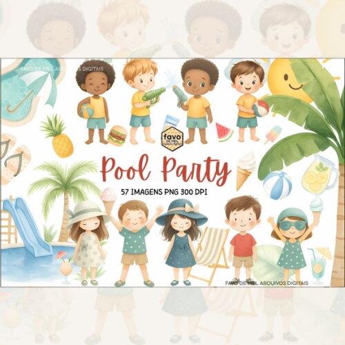 Kit Digital Pool Party Aquarela Premium Png 08