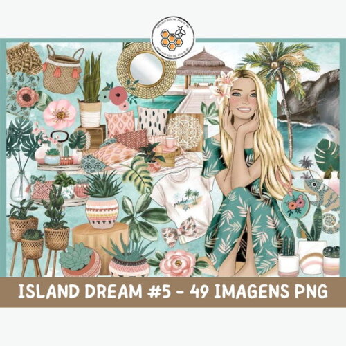 Kit Digital Praia Aquarela Rosabebe Island Dream