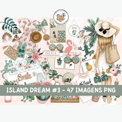Kit Digital Praia Aquarela Rosabebe Island Dream