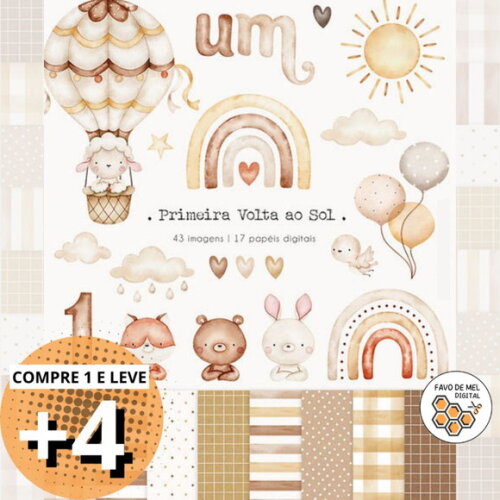 Kit Digital Primeira Volta ao Sol Boho Baby Aquarela