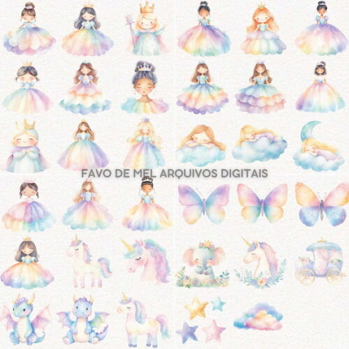 Kit Digital Princesa Arco-íris Aquarela - Reino Encantado 18