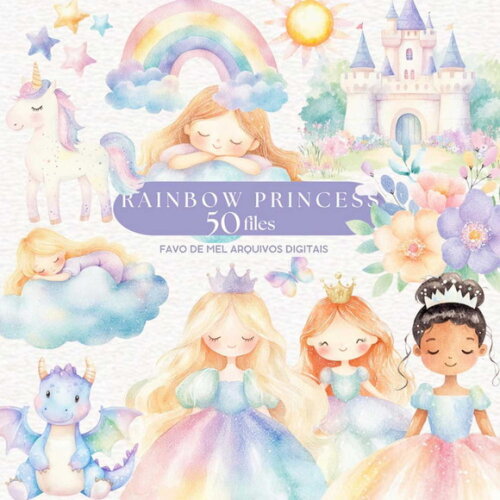 Kit Digital Princesa Arco-íris Aquarela - Reino Encantado 18