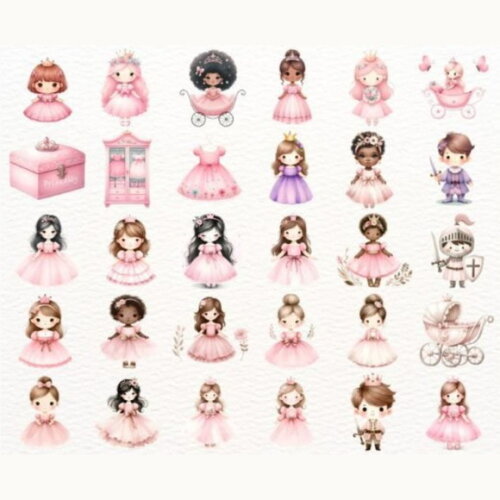 Kit Digital Princesa Cute Aquarela - Cute Princess (nca)