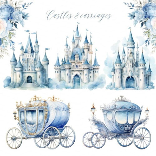 Kit Digital Princesa Azul Aquarela Premium - Little Princess