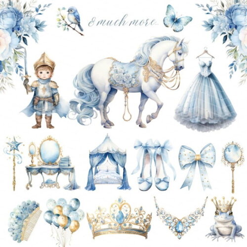 Kit Digital Princesa Azul Aquarela Premium - Little Princess