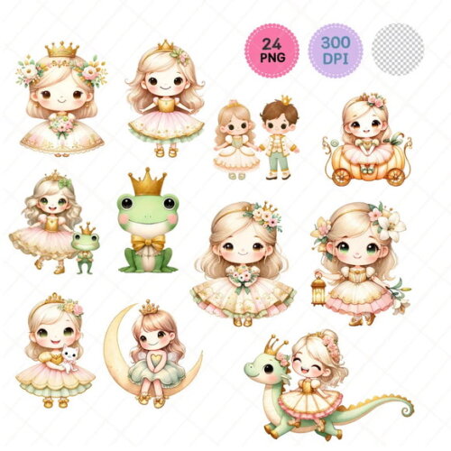 Kit Digital Princesa Cute Aquarela - Little Cute Princess