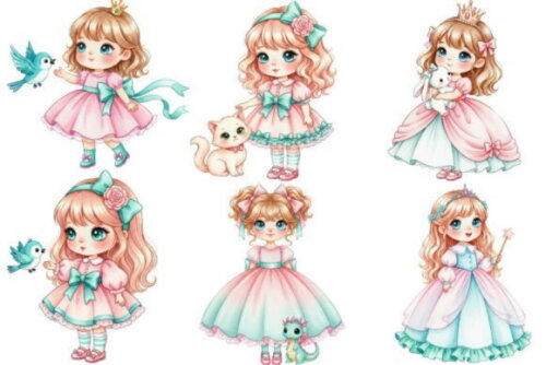 Kit Digital Princesa Cute Aquarela Candy Color Png #13