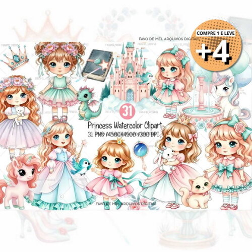 Kit Digital Princesa Cute Aquarela Candy Color Png #13