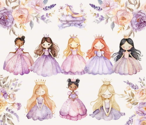 Kit Digital Princesa Lilás Aquarela - Lilac Princess (ccs)