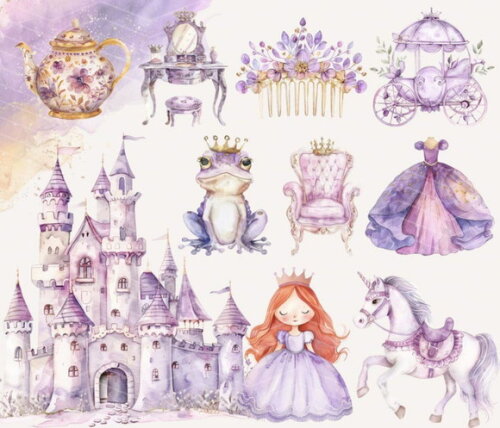 Kit Digital Princesa Lilás Aquarela - Lilac Princess (ccs)