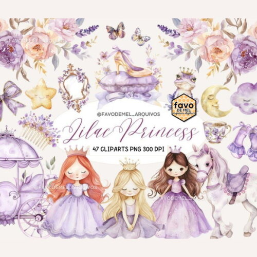 Kit Digital Princesa Lilás Aquarela - Lilac Princess (ccs)