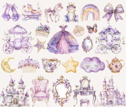 Kit Digital Princesa Lilás Aquarela - Lilac Princess (ccs)