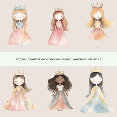 Kit Digital Princesa Rosa Aquarela - Pastel Princesses