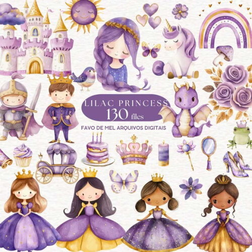 Kit Digital Princesa Lilás Aquarela - Reino Encantado #19