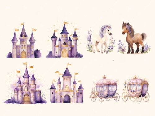 Kit Digital Princesa Lilás Aquarela - Purple Princess (ld)