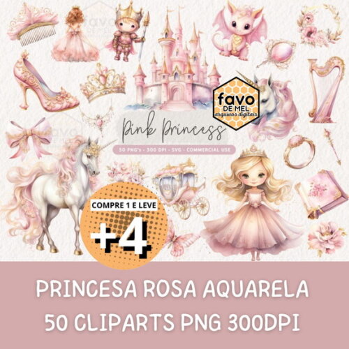Kit Digital Princesa Rosa Aquarela - Pink Princess (kd)