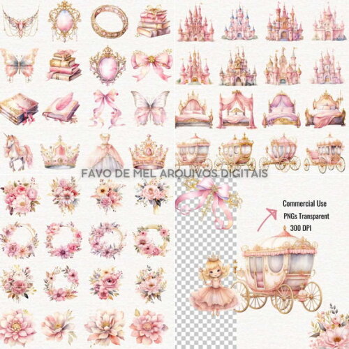 Kit Digital Princesa Rosa Aquarela - Reino Encantado #17
