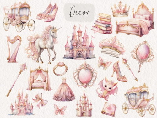 Kit Digital Princesa Rosa Aquarela - Pink Princess (kd)