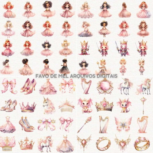 Kit Digital Princesa Rosa Aquarela - Reino Encantado #17