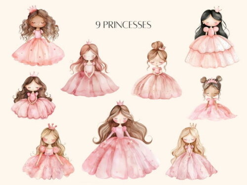 Kit Digital Princesa Rosa Aquarela Png Premium (ld)