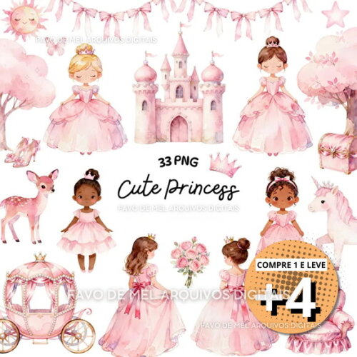 Kit Digital Princesa Rosa Aquarela - Reino Encantado #23