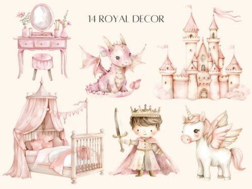 Kit Digital Princesa Rosa Aquarela Png Premium (ld)