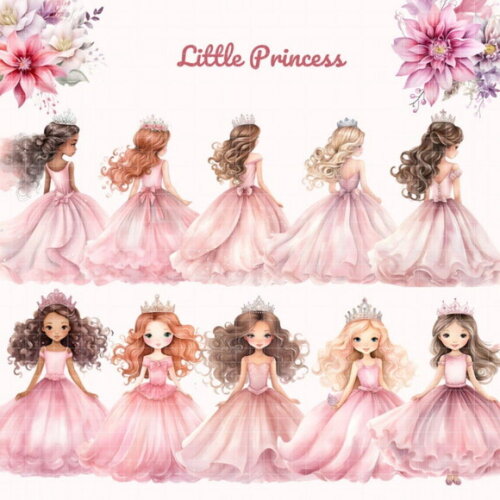 Kit Digital Princesa Rosa Aquarela Premium - Little Princess