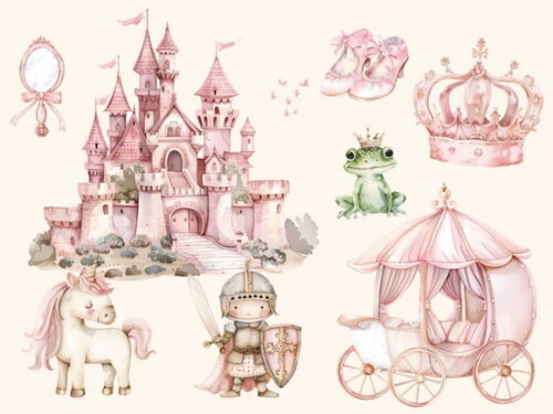 Kit Digital Princesa Rosa Aquarela Png Premium (ld)