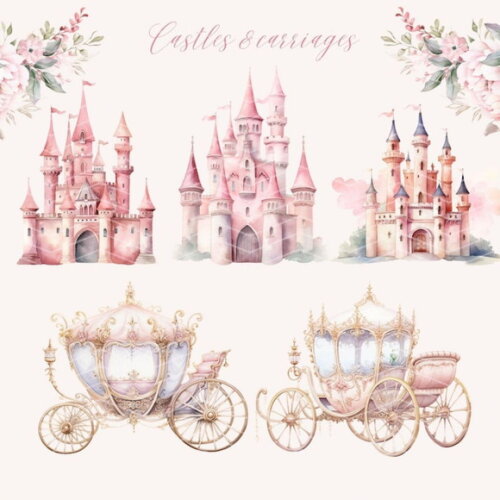 Kit Digital Princesa Rosa Aquarela Premium - Little Princess