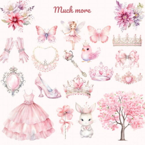 Kit Digital Princesa Rosa Aquarela Premium - Little Princess
