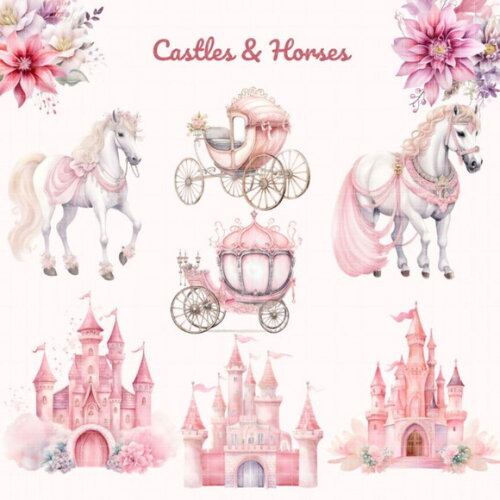 Kit Digital Princesa Rosa Aquarela Premium - Little Princess