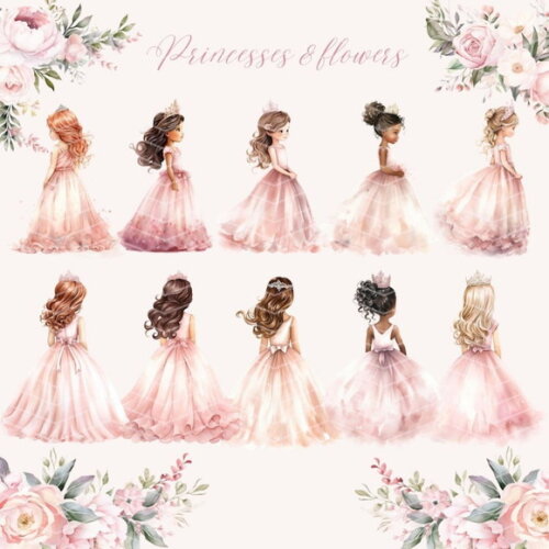 Kit Digital Princesa Rosa Aquarela Premium - Little Princess