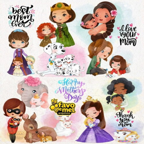 Kit Digital Princesas Dia das Mães Aquarela