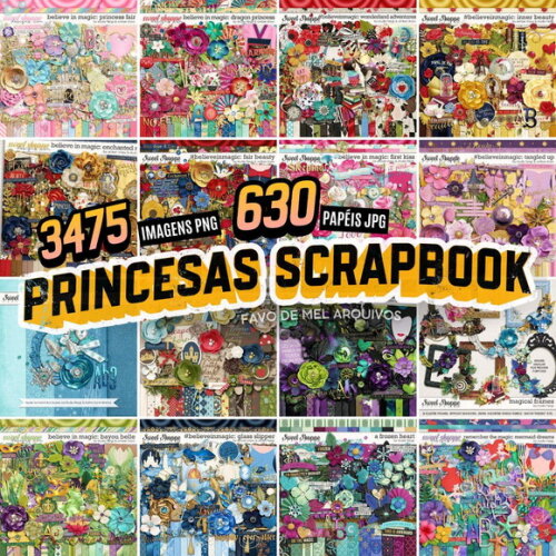 Kit Digital Princesas Scrapbook - Mega Pack 16 Kits Png Jpg