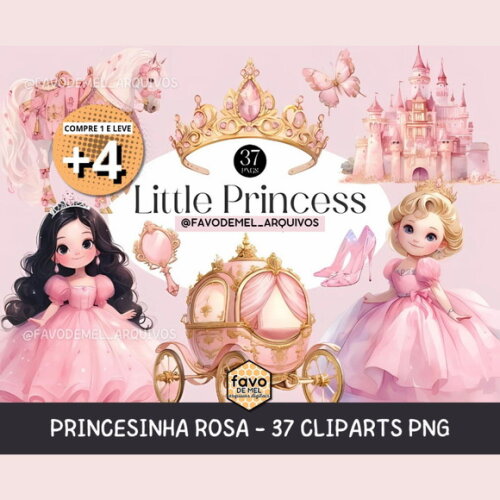 Kit Digital Princesinha Rosa Aquarela