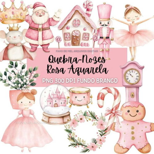 Kit Digital Quebra-nozes Natal Rosa Png Fundo Branco