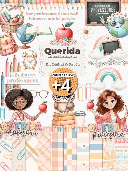 Kit Digital Querida Professora Dia dos Professores Aquarela