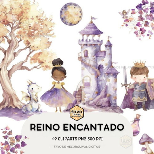 Kit Digital Reino Encantado Aquarela - Princesa Lilás