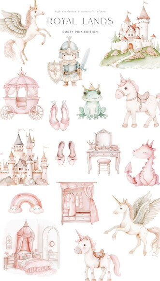 Kit Digital Reino Encantado Aquarela - Princesa Rosa (paa)
