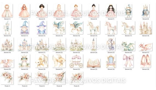 Kit Digital Reino Encantado Aquarela #3 Png Premium