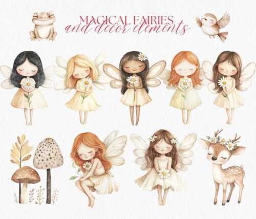 Kit Digital Reino Encantado Aquarela #7 Princesas Boho Png
