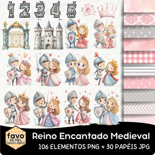 Kit Digital Reino Encantado Medieval Principe e Princesa Png