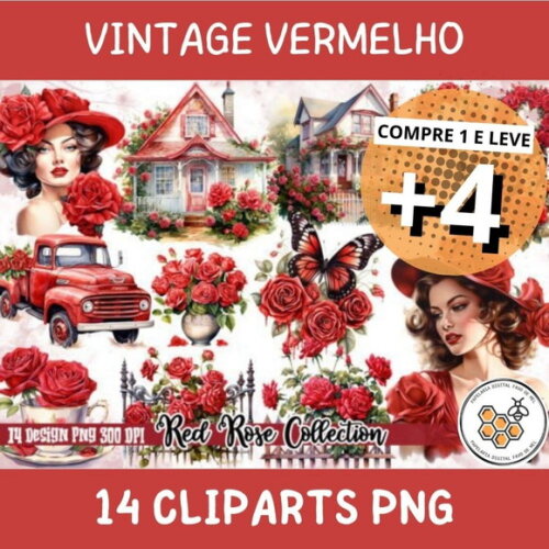 Kit Digital Rosas Vermelhas Vintage - Red Rose Collection