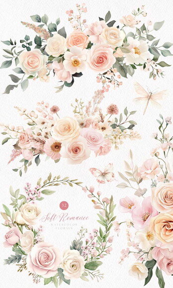 Kit Digital Rosas Aquarela #4 Floral Casamento Arranjos Png