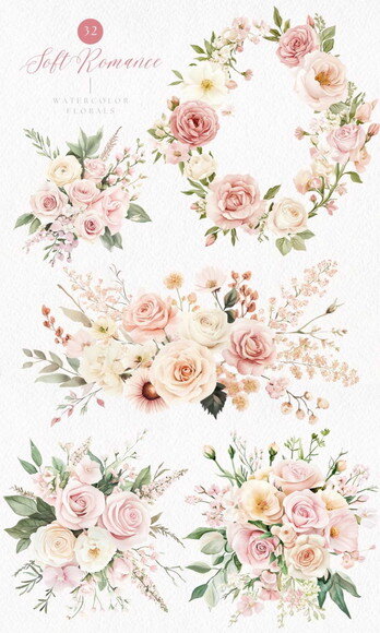 Kit Digital Rosas Aquarela #4 Floral Casamento Arranjos Png