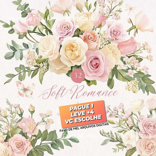 Kit Digital Rosas Aquarela #4 Floral Casamento Arranjos Png
