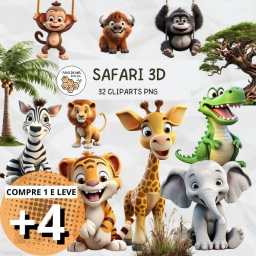 Kit Digital Safari 3d - Cute Safari Animals (cc)
